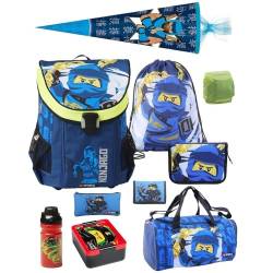 Ninjago Schulranzen Set für Jungen und Mädchen · Lego Easy · 790 Gramm leicht · Schultasche 1. Klasse (10-teiliges Set mit Schultüte, Blau) von Familando