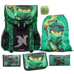 Ninjago Schulranzen Set für Jungen und Mädchen · Lego Easy Golden Power · 790 Gramm leicht · Schultasche 1. Klasse (6-teiliges Set mit Federmappe, Grün) von Familando