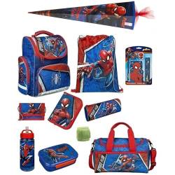 Schulranzen-Set Marvel Spiderman 16 TLG. mit Federmappe, Dose, Flasche, Sporttasche, große Schultüte 85cm und Regenschutz von Familando