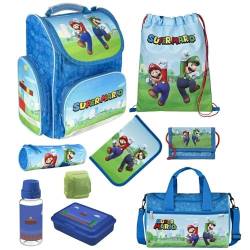 Schulranzen für Jungen 1. Klasse · Super Mario Schultasche · Schulranzenset BlauNintendo (9-teiliges Set mit Sporttasche) von Familando