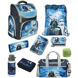 Star Wars Classic Schulranzen-Set 9tlg. Modell CLOU Ranzen 1. Klasse | Schultasche mit Sporttasche | Blau | Regenschutz von Familando