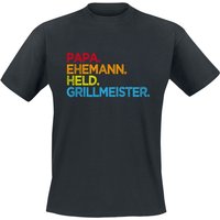 Familie & Freunde T-Shirt - Papa. Ehemann. Held. Grillmeister - S bis 5XL - für Männer - Größe S - schwarz von Familie & Freunde