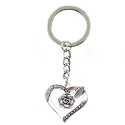 Herz " Liebe" mit Rose Herzschlag Schlüsselanhänger 3cm Schlüsselring für Geliebte Glück | Geschenk | Männer | Frauen | Damen | Herren | Jahrestag | Hochzeit | Rosenblüte von Familienkalender