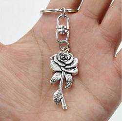 Rose Schlüsselanhänger silberfarben 4cm Blume | Geschenk | Damen | Frauen | Mädchen | Königsblume | Flora | Frauen | Pflanze | von Familienkalender