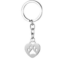 Silberfarbener Herz- mit Hundepfote-Glücksbringer-Schlüsselanhänger - das perfekte Geschenk für Hundeliebhaber| Glück | Liebe | Frauen | Damen | Herren | Männer | Dog | Welpe | Hunderasse | von Familienkalender