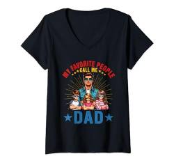 Damen Favorite People Call Me Dad Costume Three Adorable Kids T-Shirt mit V-Ausschnitt von Family Father's Day Costume
