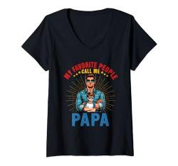 Damen Favorite People Call Me Papa Costume Kid Lover Funny Family T-Shirt mit V-Ausschnitt von Family Father's Day Costume