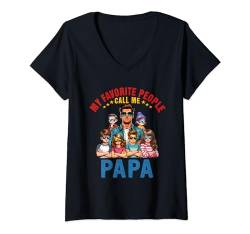 Damen Favorite People Call Me Papa Costume Six Adorable Kids T-Shirt mit V-Ausschnitt von Family Father's Day Costume