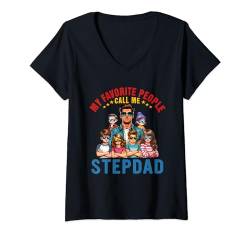 Damen Favorite People Call Me Stepdad Costume Six Adorable Kids T-Shirt mit V-Ausschnitt von Family Father's Day Costume