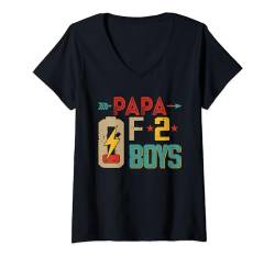 Damen Papa Of 2 Funny Boys Costume Battery Father's Day Family T-Shirt mit V-Ausschnitt von Family Father's Day Costume