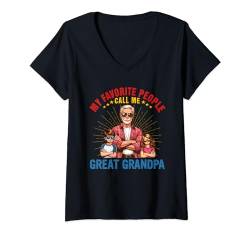 Damen People Call Me Great Grandpa Costume Two Adorable Kids T-Shirt mit V-Ausschnitt von Family Father's Day Costume