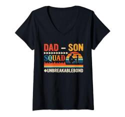 Damen Vintage Retro Daddy Son Squad Father's Day Family Kids T-Shirt mit V-Ausschnitt von Family Father's Day Costume