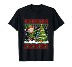 Dabbing Elf Christmas Tree Colorful Lights Sweater T-Shirt von Family Lover Christmas Costume