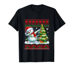Dabbing Snowman Christmas Tree Colorful Lights Sweater T-Shirt von Family Lover Christmas Costume