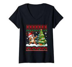 Damen Dabbing Reindeer Christmas Tree Colorful Lights Sweater T-Shirt mit V-Ausschnitt von Family Lover Christmas Costume