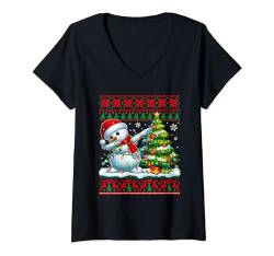 Damen Dabbing Snowman Christmas Tree Colorful Lights Sweater T-Shirt mit V-Ausschnitt von Family Lover Christmas Costume