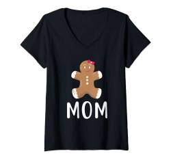 Damen Gingerbread Mom Funny Christmas Family Matching T-Shirt mit V-Ausschnitt von Family Matching Christmas Designs