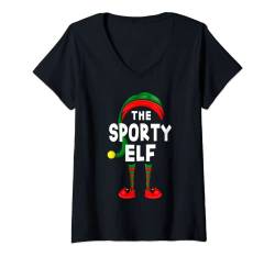Damen Karneval oder Weihnachtsfeier Kostüm - Die sportliche Elfe T-Shirt mit V-Ausschnitt von Family Matching Elves Gifts Collection
