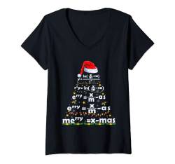 Damen Math Equation Merry X-mas Lustiger Mathematiklehrer Weihnachten Humor T-Shirt mit V-Ausschnitt von Family Matching Ugly Christmas Clothing