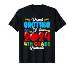 Stolzer Bruder von zwei 2024 Absolventen der 4. Klasse Familienliebhaber T-Shirt von Family Men Graduation Kids Costume