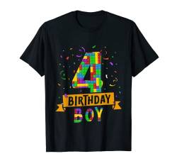 Geburtstag Junge Bausteine 4 Jahre alt T-Shirt von Family Theme Kids Birthday Crew Shirts