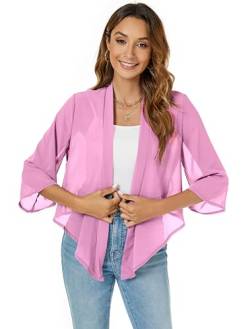 Famrrifuu Bolero Damen Chiffon Festlich Schulterjacke 3/4 Ärmel Elegant Kurze Cardigan Leichte Dünn Bolerojacke,Rosa,XL von Famrrifuu