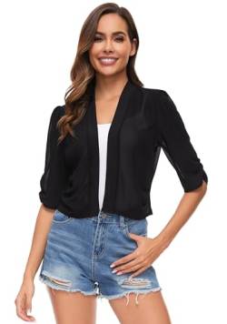 Famrrifuu Bolero Damen Chiffon Festlich Schulterjacke Halbarm Elegant Kurze Cardigan Leichte Bolerojacke,Schwarz,XXL von Famrrifuu