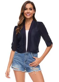 Famrrifuu Bolero Damen Chiffon Festlich Schulterjacke Halbarm Elegant Kurze Cardigan Leichte Dünn Bolerojacke,Navy,M von Famrrifuu