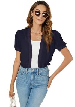 Famrrifuu Damen Bolero Chiffon Schulterjacke Kurzarm Sommer Kurze Cardigan Leichte Bolero Jacke für Kleid,Navy,XXL von Famrrifuu