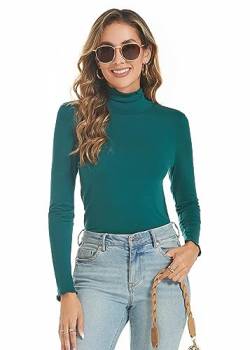 Famrrifuu Damen Rollkragenshirt Langarm Casual Oberteile Top Stretch Basic T-Shirt Slim Fit Langarmshirt,Grün,S von Famrrifuu