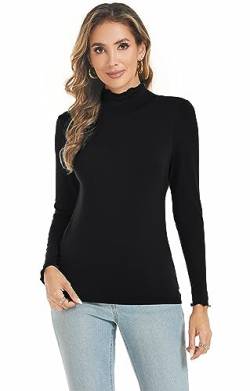 Famrrifuu Damen Rollkragenshirt Langarm Casual Oberteile Top Stretch Basic T-Shirt Slim Fit Langarmshirt,Schwarz,S von Famrrifuu