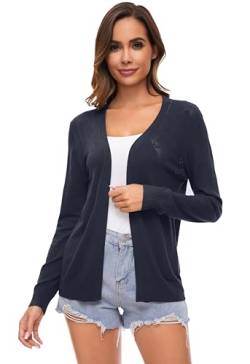 Famrrifuu Damen Strickjacke Elegant Cardigan Sommer Leichte Jacke Langarm Casual Sommerjacke,Navy,XXL von Famrrifuu