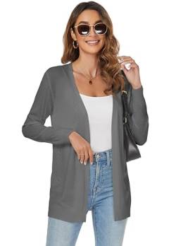 Famrrifuu Sommer Strickjacke Damen Leicht Jacke Lang Sommerjacke Langarm Elegant Cardigan,Grau,XXL von Famrrifuu