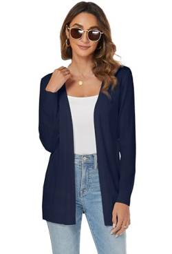 Famrrifuu Sommer Strickjacke Damen Leicht Jacke Lang Sommerjacke Langarm Elegant Cardigan,Navy,XXL von Famrrifuu