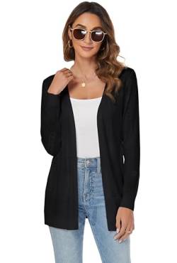 Famrrifuu Sommer Strickjacke Damen Leicht Jacke Lang Sommerjacke Langarm Elegant Cardigan,Schwarz,S von Famrrifuu