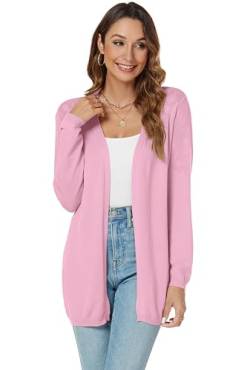 Famrrifuu Strickjacke Damen Lang Cardigan Sommer Leicht Sweater Cardigan Casual Langarm Elegant Sommerjacken,Rosa,M von Famrrifuu