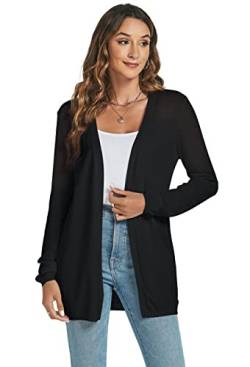 Famrrifuu Strickjacke Damen Lang Cardigan Sommer Leicht Sweater Cardigan Casual Langarm Elegant Sommerjacken,Schwarz,XL von Famrrifuu