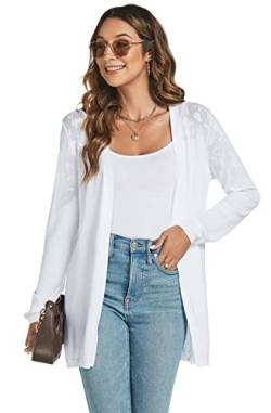 Famrrifuu Strickjacke Damen Lang Cardigan Sommer Leicht Sweater Cardigan Casual Langarm Elegant Sommerjacken,Weiß,L von Famrrifuu