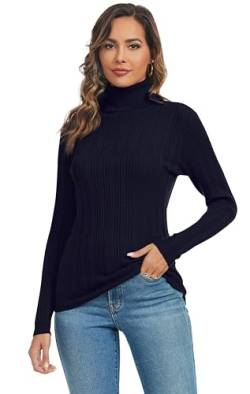 Famrrifuu Strickpullover Rollkragen Damen Pulli Gestrickt Langarm Pullover Winter Casual Rollkragenpullover,Navy,XL von Famrrifuu