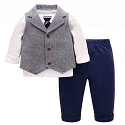 Famuka Baby Anzug Smoking Festanzug Sakkos Taufe Hochzeit Babykleidung Set (Grau 2, 90, 18 Monate) von Famuka