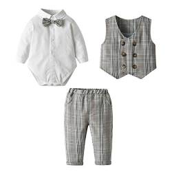 Famuka Baby Junge Anzug Festanzug Hochzeit Taufe Babykleidung Set (Grau 2, 90, 24 Monate) von Famuka