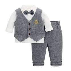 Famuka Baby Junge Anzug Set Festanzug Hochzeit Babykleidung Kleinkinder Hemd+Weste+Hose (12 Monate, 80, Grau 2) von Famuka