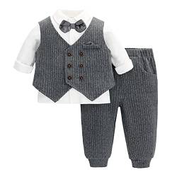 Famuka Baby Junge Anzug Set Festanzug Hochzeit Babykleidung Kleinkinder Hemd+Weste+Hose (18 Monate, 90, Grau 1) von Famuka