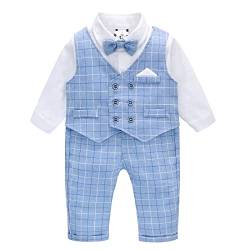 Famuka Baby Junge Anzug Set Kinder Smoking Hochzeit Taufe Bekleidungsset Hemd+Weste+Hose+Fliege (Blau, 18M) von Famuka