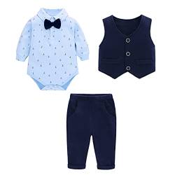Famuka Baby Junge Anzug Smoking Sakkos Taufanzug Festanzug Jungenanzug 3tlg (Blau, 3 Monate) von Famuka