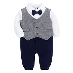 Famuka Baby Junge Smoking Neugeborenen Strampler (Grau, 9-12 Monate) von Famuka