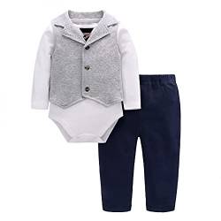 Famuka Baby Junge Smoking Taufe Hochzeit Anzug Baby Body+Weste + Hose Babybekleidung Set (Grau, 59) von Famuka