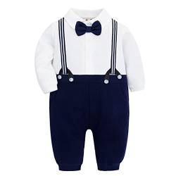 Famuka Baby Junge Strampler Taufe Hochzeit Anzug Neugeborenen Somking (Herbst-Blau, 3-6 Monate) von Famuka