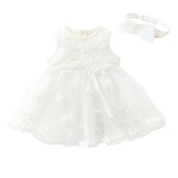 Famuka Baby Mädchen Kleider Baby Taufkleid Brautkleid Hochzeit Geburtstag Taufe Kleider (Weiß, 66, 3_Months) von Famuka