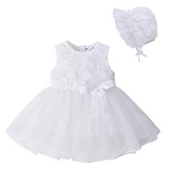 Famuka Baby Mädchen Kleider Baby Taufkleid Brautkleid Hochzeit Geburtstag Taufe Kleider Prinzessin (3 Monate, Weiß) von Famuka